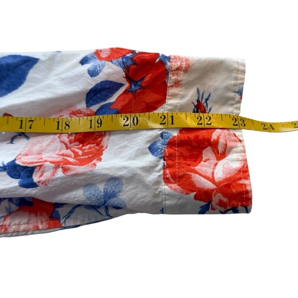 Talbots Floral Ruffle Neck 100% Cotton Popover Poplin Blouse Large Cottagecore - Picture 9 of 11